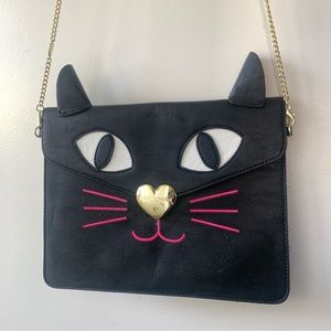 Betsey Johnson Black Cat Kitty Handbag Clutch Crossbody Purse